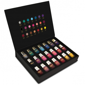 Set of 21 Matte Nail Polishes & 6 Glitter Shine Colours Display