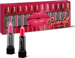 Scarlett Lipstick Set 12 Full-Size Lipsticks Enriched with Vit E