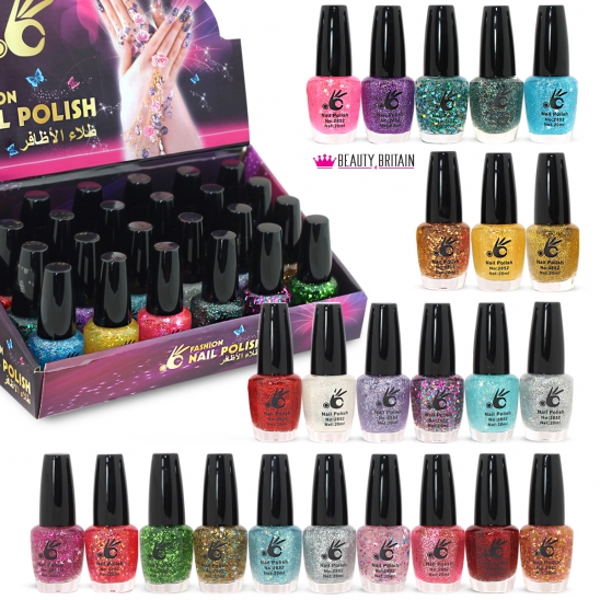 24 Big Glitter Nail Polish 24 Different Colours Set