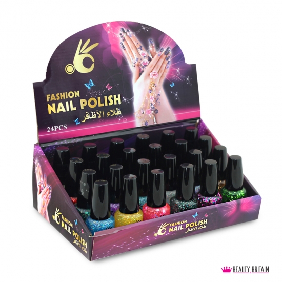 24 Big Glitter Nail Polish 24 Different Colours Set - Click Image to Close