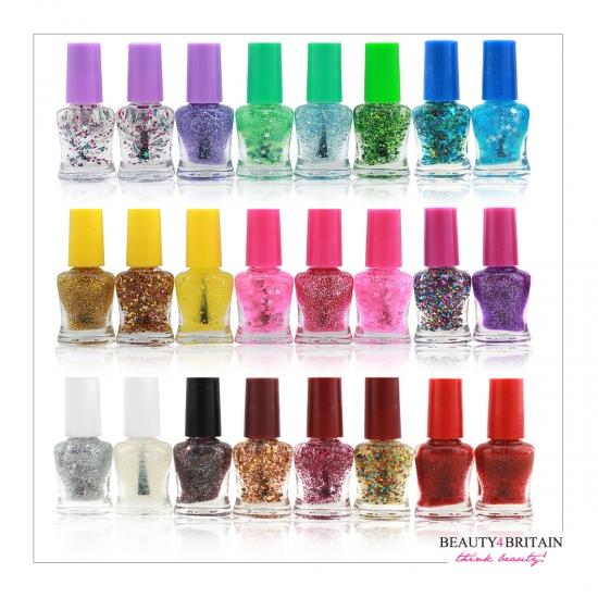 24 Glitter Nail Polish Set (24 Vividly Colours) - Click Image to Close