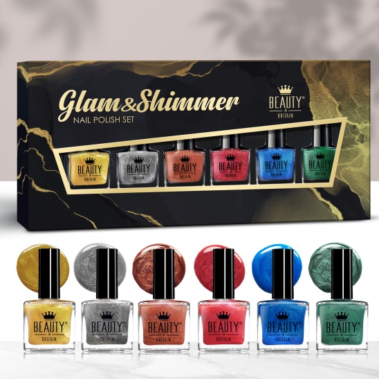 Glam & Shimmer by Beauty4Britain Set of 6 Nail Polishes 10 ml