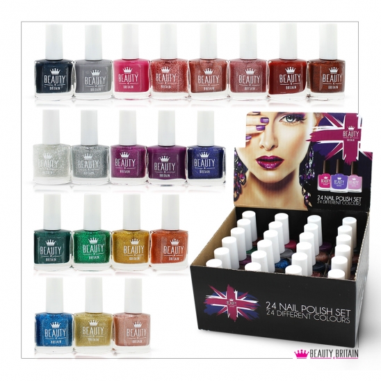 24 Nail Polish Set Glitter Colours Beauty4Britain