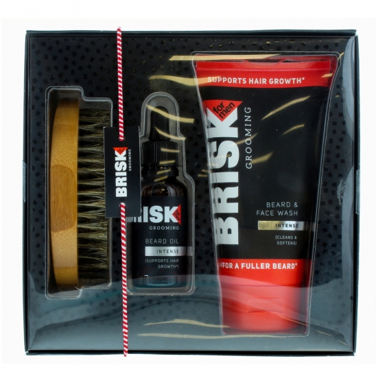 BRISK Grooming Kit Beard Oil and Beard & Face Wash Brush