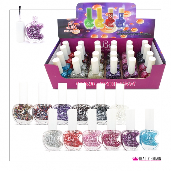 24 Apple Shaped Glitter Nail Polish Set