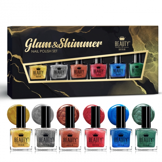 Glam & Shimmer by Beauty4Britain Set of 6 Nail Polishes 10 ml - Click Image to Close