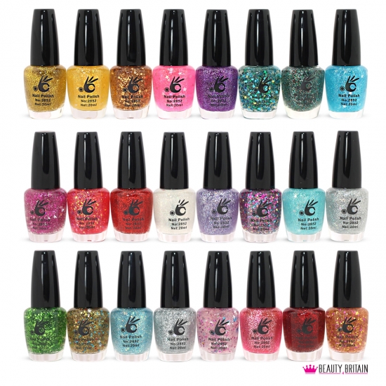 24 Big Glitter Nail Polish 24 Different Colours Set - Click Image to Close