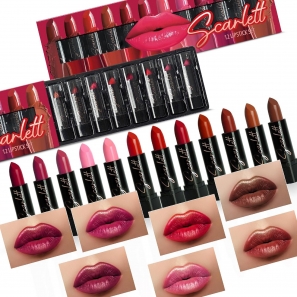 Scarlett Lipstick Set 12 Full-Size Lipsticks Enriched with Vit E