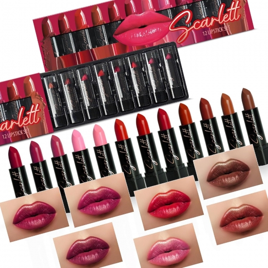 Scarlett Lipstick Set 12 Full-Size Lipsticks Enriched with Vit E - Click Image to Close