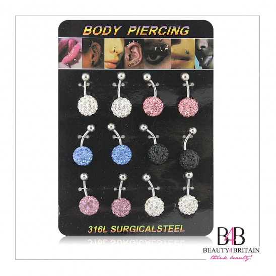 12 Belly Button Navel Rings with Zircons