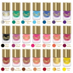 Set of 21 Matte Nail Polishes & 6 Glitter Shine Colours Display